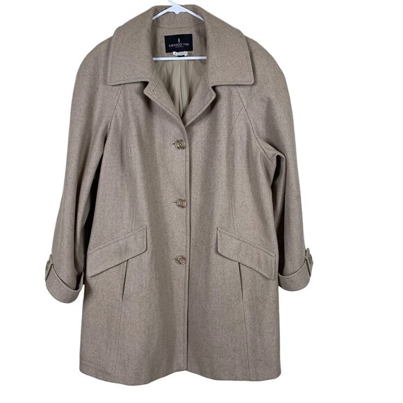 VTG 90's London Fog Women’s Oatmeal Beige Wool Blend Pea Coat Size 2X - Picture 1 of 8